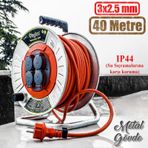Makarali Seyyar Kablo Kapakli 4 Prizli Metal Uzatma Kablosu 3X2.5 Mm Ttr Kablo 40 Metre