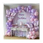Makaron Lila Pembe Kelebek Folyo Balonlu Balon Zincir Set - Çok Renkli
