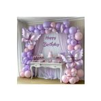 Makaron Lila Pembe Kelebek Folyo Balonlu Balon Zincir Set