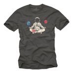 MAKAYA Erkek Tişörtü Astronot Kırmızı Hap Mavi Hap Meme Astronot Motif Gezegenler Astronomi Gri L