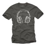 MAKAYA Hip Hop Tişört Erkek Kulaklık Motif Müzik Baskı Vintage Tasarım Sokak Stili Gri M