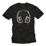 MAKAYA Hip Hop Tişört Erkek Kulaklık Motif Müzik Baskı Vintage Tasarım Sokak Stili Siyah L