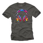 MAKAYA Kulaklık Desenli Tişört | Hip Hop, Rap & Rock Müzik Temalı | Erkek, Genç & Çocuklara DJ Tarzı Hediye Gri M