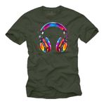 MAKAYA Kulaklık Desenli Tişört | Hip Hop, Rap & Rock Müzik Temalı | Erkek, Genç & Çocuklara DJ Tarzı Hediye Yeşil XXXL