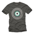 MAKAYA Retro Müzik Tişört Erkek - Vintage Vinil Plak Pikap Hip Hop Motif Gri Beden XXXL