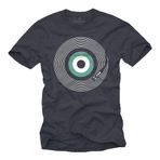 MAKAYA Retro Müzik Tişört Erkek - Vintage Vinil Plak Pikap Hip Hop Motif Mavi-Gri Beden XXXXL