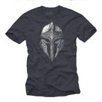 MAKAYA Viking T-Shirt Erkekler Viking Kask Odin Valhalla Walhalla Erkekler Hediyeler Mavi-Gri L