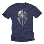 MAKAYA Viking T-Shirt Erkekler Viking Kask Odin Valhalla Walhalla Erkekler Hediyeler Mavi XL