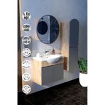Makbulce Erciyes Havlu Dolaplı 65cm Seramik Lavabolu Mdf Oval Aynalı Banyo Dolabı Atlantik Çam Antrasit Gri