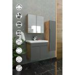Makbulce Şarkışla Havlu Dolaplı 65Cm Seramik Lavabolu Membran Kapaklı Mdf Aynalı Banyo Dolabı