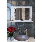 Makbulce Yakut Dresuar,60x45 Beyaz Raflı Banyo Aynası Beyaz