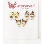 Makewell Hello Kitty Kedisi Sıkıştırmalı Küpe 3'li Set Deliksiz Kulağa Uygun Kız Çocuk Hediye - Çok Renkli