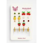 Makewell Meyve Bahçesi Çelik Küpe 9'li Set Paslanmaz Çelik Kız Çocuk Hediye