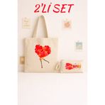 Maki Craft KALP DESENLİ BEZ ÇANTA VE KALEMLİK İKİLİ SET