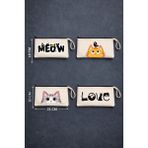 Maki Craft Kampanyalı Cute Kedi Ailesi Baskılı Fermuarlı Bez Kalemlik, Makyaj Çantası, El Çantası - Bej - 10x21cm