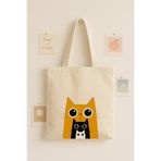 Maki Craft Sevimli Üçlü Kedi Baskılı Bez Çanta Tote Bag