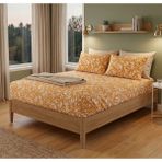 Maki Home %100 Pamuklu Çiçek Baskılı 180X200 Battal Boy Lastikli Çarşaf Takımı - Koyu Bej - 180 x 200