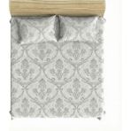 Maki Home %100 Pamuklu Çiçek Baskılı 180x200+2*(50x70) Battal Boy Lastikli Çarşaf Ve Yastık Kılıfı - Gri - 180 x 200