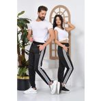 Maki Home Makiteks Çizgili Scuba Kumaş Kadın Erkek Unisex Siyah Spor Eşofman Altı 3 Şeritli