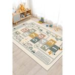 Makinede Yıkanabilir Kaymaz Taban Leke Tutmaz Yol Desenli Çocuk Odası Halısı Oyun Halısı - Bej - 100 x 160 cm