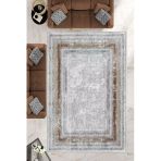 Makinede Yıkanabilir Leke Tutmaz Gri-Kahve Dot Keçe Kaymaz Taban Eternity Salon Saçaksız Halı B1215 Gri-Turuncu 120 X 180