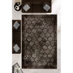 Makinede Yıkanabilir Leke Tutmaz Kahverengi Dot Keçe Kaymaz Taban Prizma Salon Saçaksız Halı B1220 Siyah 200 X 300