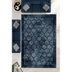 Makinede Yıkanabilir Leke Tutmaz Lacivert Dot Keçe Kaymaz Taban Prizma Salon Saçaksız Halı B1221 120 X 180 Kahverengi