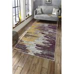 Makinede Yıkanabilir Leke Tutmaz Mürdüm Deko Deri Kaymaz Taban Modern Salon Saçaksız Halı A163 Mürdüm 100 X 200