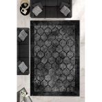 Makinede Yıkanabilir Leke Tutmaz Siyah Dot Keçe Kaymaz Taban Prizma Salon Saçaksız Halı B1222 Lacivert 80 X 200