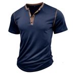 MakingDa Erkek Henley Tişörtleri Kısa Kollu Vintage Kas Kesim Yazlık Düz Günlük Tişörtler Klasik Nefes Alabilir Hafif Normal Kesim İş Tişörtü, koyu mavi, M