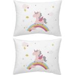 Makiteks %100 Pamuklu Unicorn Atlar Gökkuşağı 2 Adet 50X70 Yastık Kılıfı - Pembe