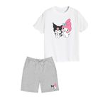 makiteks 2'li Set Baskılı Kız Çocuk Pamuk Şort Tshirt Takım Kuromi 5 6 7 8 9 10 11 12 13 14 yaş Tişört