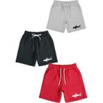Makiteks Pamuk 3 Adet Unisex Kız Erkek Çocuk Şort Seti 5 6 7 8 9 10 11 12 13 14 Yaş Düz Renk Shark Baskı - Kırmızı - Siyah - Gri - 7 - 8 Yaş