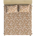 Makiteks Yüzde Yüz Pamuklu Çiçekli Bej 180X200+2*(50X70) Yüksek Kenarlı Battal Boy Lastikli Çarşaf Seti