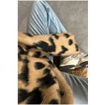 makiwear Kadın Boğazlı Kahve Yumuşak Leopar Desenli Kazak