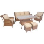 Maklife Bahçe Mobilyaları Pasifik Bahçe & Balkon & Teras Mobilya Takımı 7 Kişilik (3+1+1+2 PUF+80*140 Masa) - Kahverengi