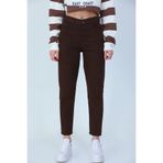 MAKRAS EXCLUSIVE A156955 Kahve Kadın Mom Jeans Pantolon Yüksek Bel Dar Paça Kot