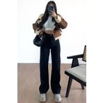MAKRAS EXCLUSIVE Alula Kadın Solmayan Siyah Yüksel Bel Wide Leg Palazzo Jeans Pantolon