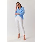 MAKRAS EXCLUSIVE Beyaz Yüksek Bel Likralı Denim Kumaş Mom Fit Yüksek Bel Jean 2024