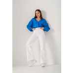 MAKRAS EXCLUSIVE Flora Kadın Beyaz İç Göstermez Kot Yüksek Bel Likralı Palazzo Jeans Kot Pantolon