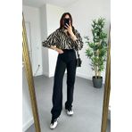 MAKRAS EXCLUSIVE Jaxen Kadın Solmayan Siyah Yüksek Bel Comfort Likralı Palazzo Kot Pantolon jean