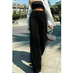 MAKRAS EXCLUSIVE Jeans Kadın Siyah Yüksek Bel Wide Leg Bol Paça Salaş Comfort Likralı Palazzo Jeans