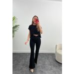 MAKRAS EXCLUSIVE JNX Lara Kadın Siyah Geniş Paça Likralı Denim Jean Pantolon