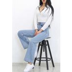 MAKRAS EXCLUSIVE Kadın Mavi Kar Yıkama Salaş Süper Yüksek Bel Likralı Bol Paça Denim Kot Pantolon