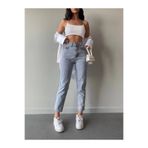 MAKRAS EXCLUSIVE Maria Kadın Açık Mavi Asit Kar Yıkama Süper Yüksek Bel Comfort Likralı Mom Kot Pantalon Jeans
