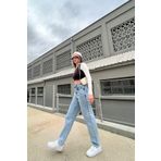 MAKRAS EXCLUSIVE Milano Quin 90's Açık Kar Yıkama Mavi Likralı Süper Yüksek Bel Salaş Jeans Palazzo Pantolon