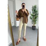MAKRAS EXCLUSIVE Mona Bej Mom Jean Kadın Boyfriend Yüksek Bel Likralı Kot Pantolon