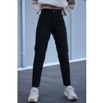 MAKRAS EXCLUSIVE Penelope Kadın 90's Yüksek Bel Solmayan Siyah Likralı Mom Jean Boyfrend Pantolon