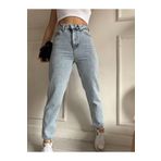 MAKRAS EXCLUSIVE Roxana Kadın Yüksek Bel Mavi Kar Yıkama Comfort Likralı Boyfrend Mom Jeans Pantolon