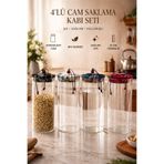 MAKRİ HOME 4’lü Cam Kavanoz Saklama Kabı Seti, 1000 ml, çap:8 cm, h:25 cm, Şık, Kullanışlı ve Dekoratif